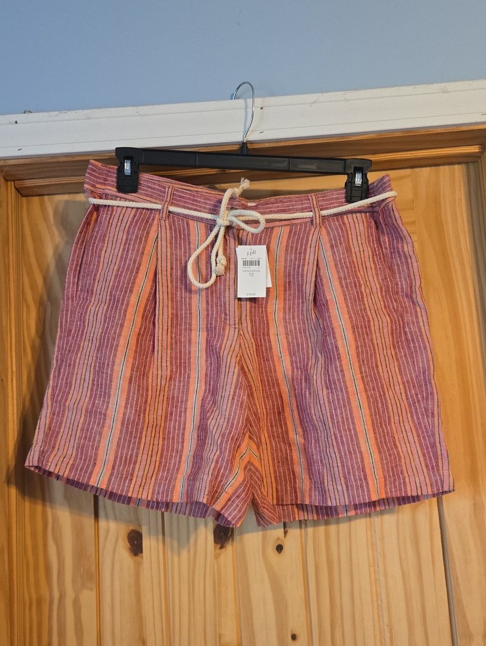 J. Jill Pink & Orange Striped Tie-Waist Bermuda Shorts